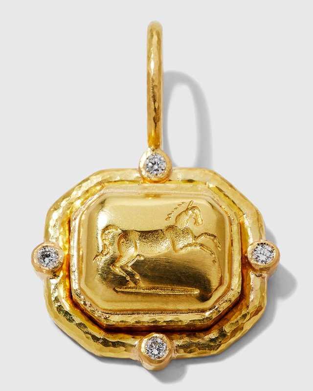 19K Horse Embossed Pendant with Diamonds